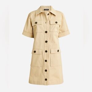 J. Crew Gamine Shirt Short Sleeve Mini Utility Dress Stretch Twill Khaki Tan 16